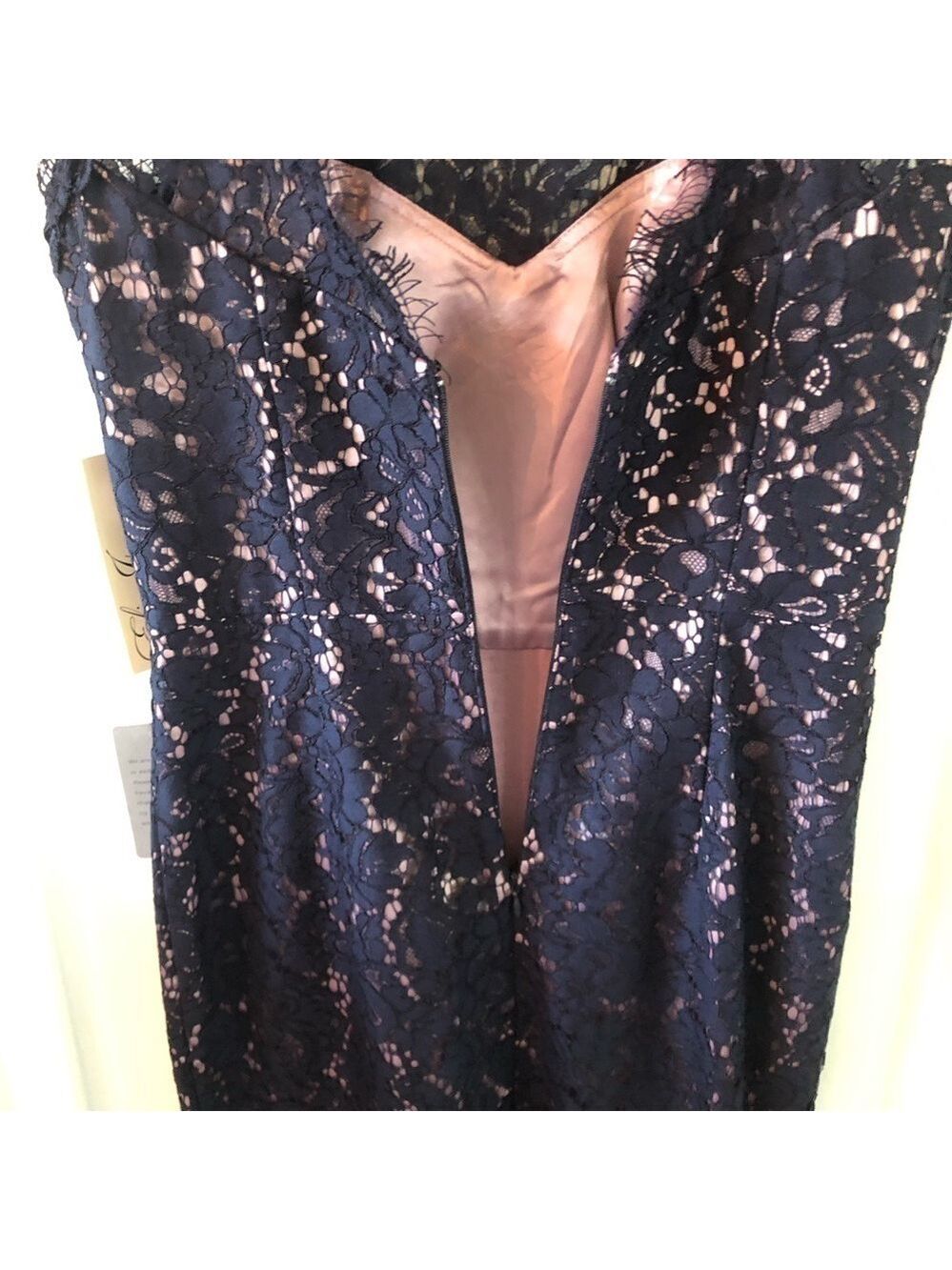 Eliza J. NEW cocktail dress lace size 2 sleeveless faux wrap skirt navy blue - Picture 7 of 15